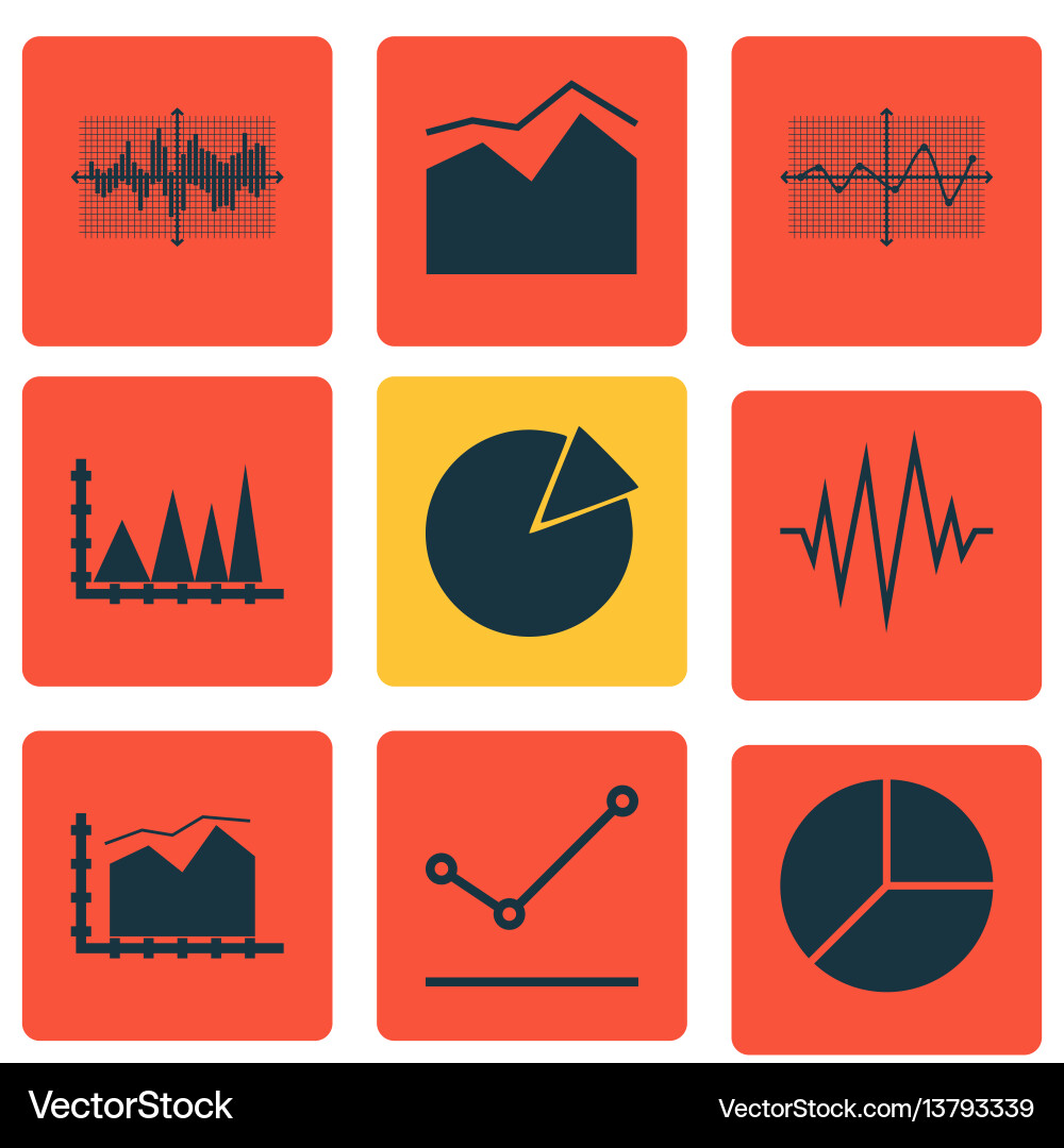 Set of graphs diagrams and statistics icons Set of graphs diagrams and statistics icons vector image