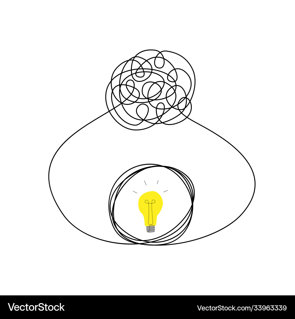 Tangled and untangled thread with lamp Tangled and untangled thread with lamp Vector Image