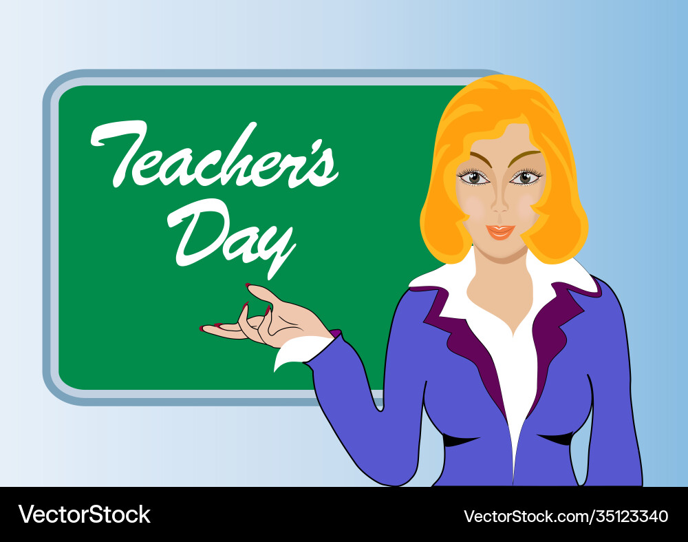 A girl standing at blackboard on which A girl standing at blackboard on which vector image