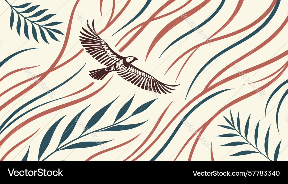 Abstract wavy lines with bird symbolizing Vector Image