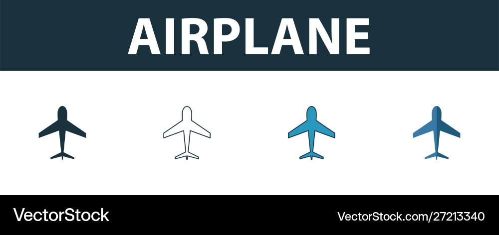 Airplane icon set four simple symbols in different vector image