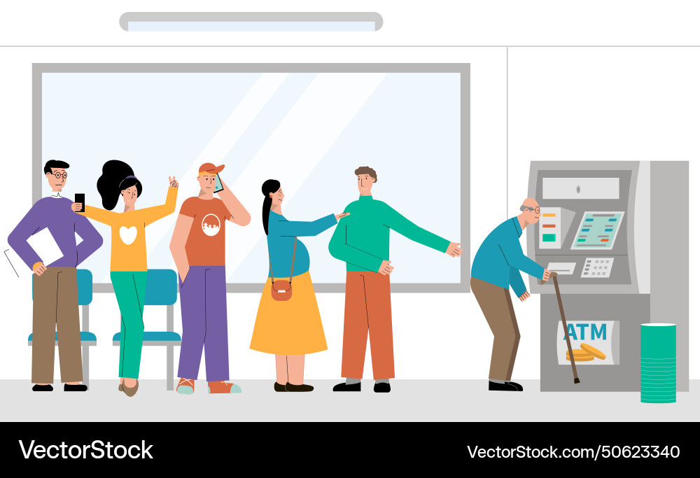 Atm queue flat composition Atm queue flat composition vector image
