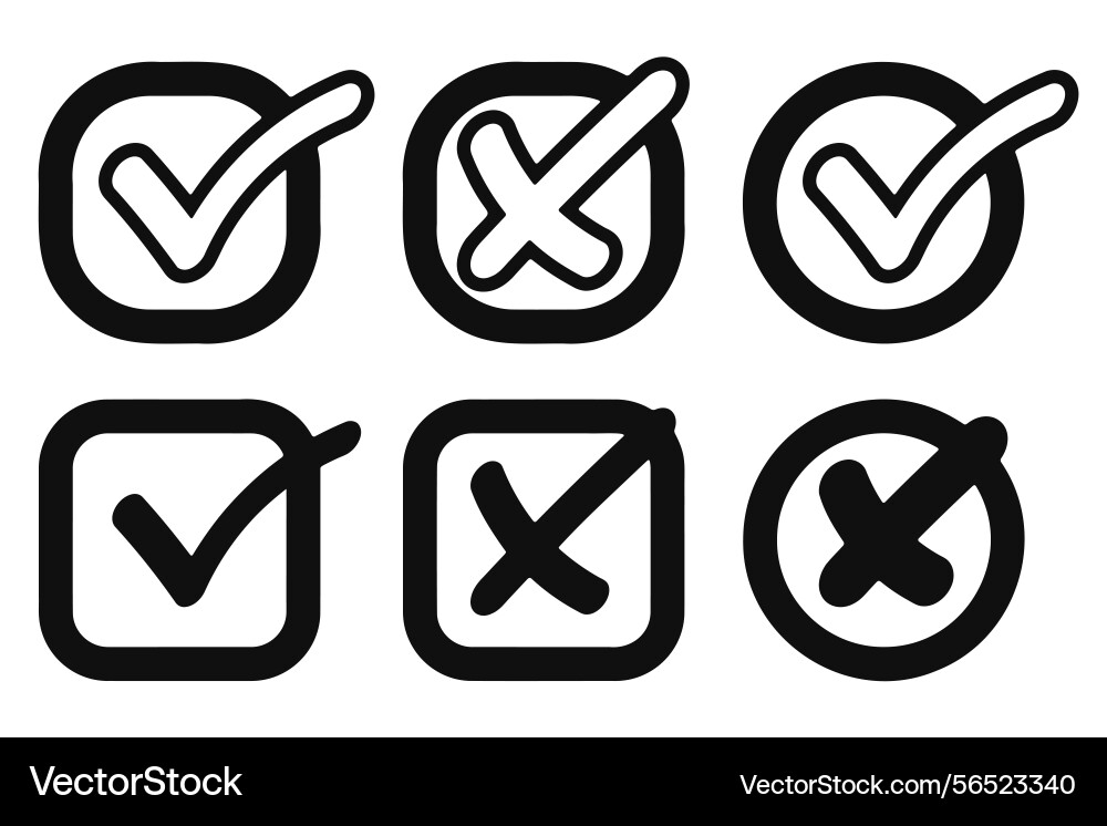 Bold black checkbox and cross icon set Bold black checkbox and cross icon set vector image