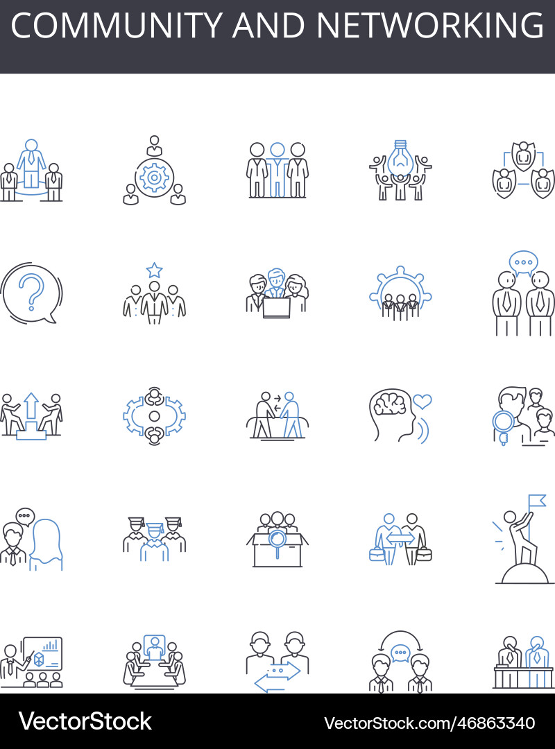 Community and networking line icons collection Community and networking line icons collection Vector Image