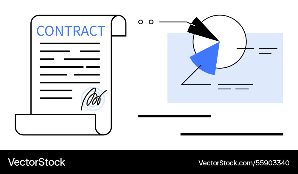 Contract with pie chart analysis highlighting data Vector Image