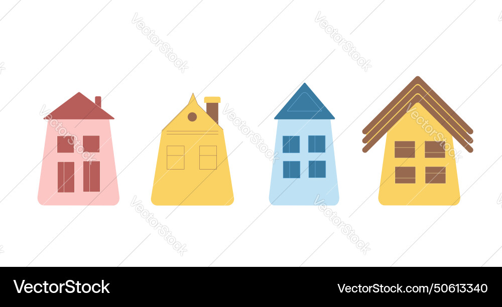 Cute simple houses set isolated on white Vector Image