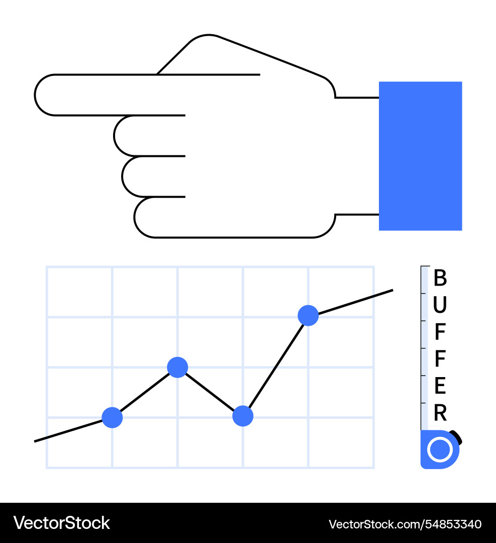 Hand gesture with rising line graph and buffer vector image