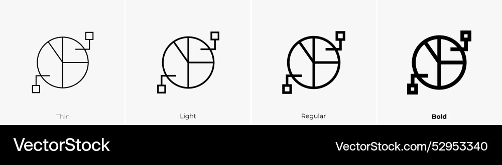 Pie chart icon thin light regular and bold style Pie chart icon thin light regular and bold style vector image