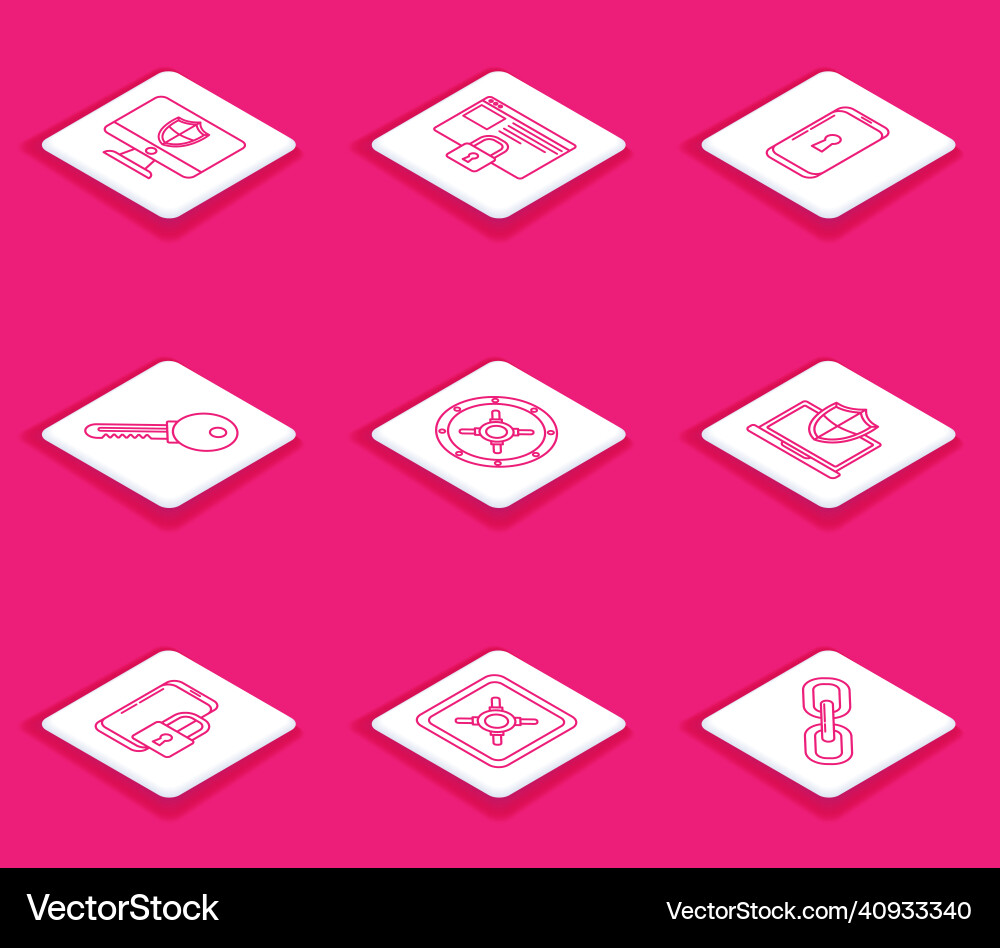 Set line computer monitor and shield secure your Set line computer monitor and shield secure your Vector Image