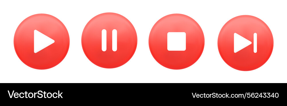 Set of red glossy media control buttons with white vector image