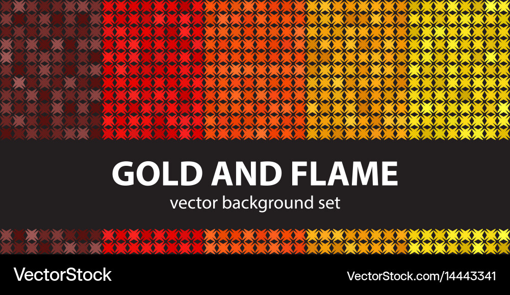 Abstract pattern set gold and flame seamless vector image