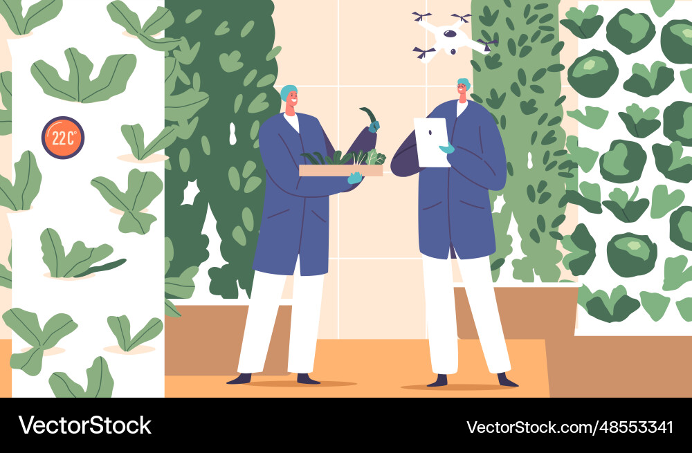 Automation of crop production scene with worker Automation of crop production scene with worker vector image