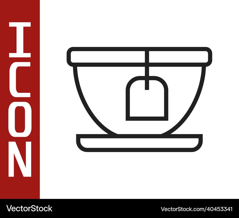 Black line cup with tea bag icon isolated on white Black line cup with tea bag icon isolated on white vector image