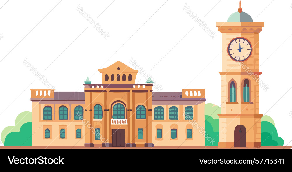 Classical building with prominent clock tower Vector Image