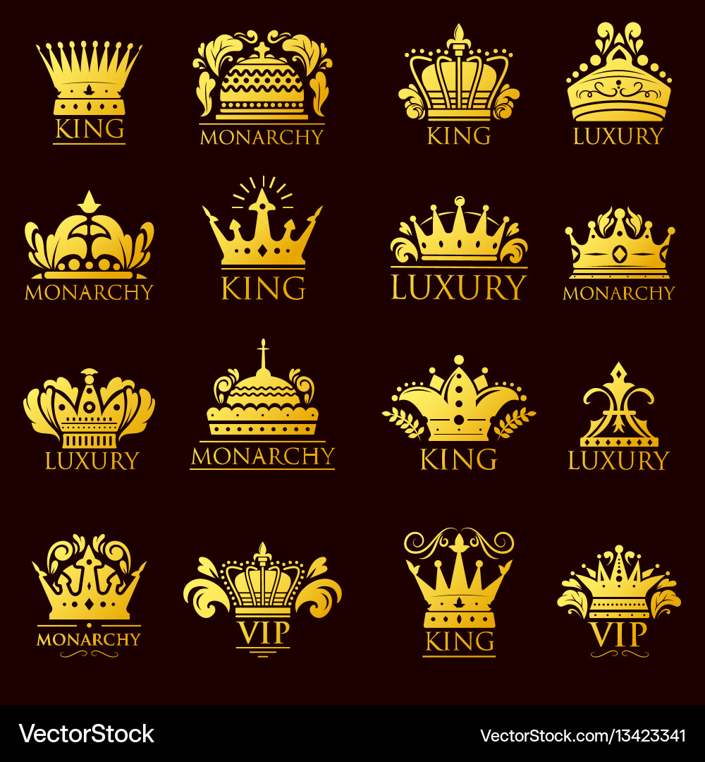 Crown king vintage premium golden yellow badge vector image