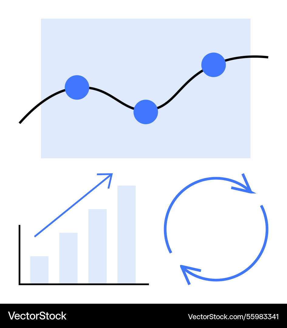 Data trends with line chart growth bar graph Data trends with line chart growth bar graph vector image