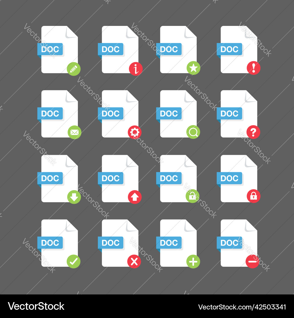 Flat design with doc files icon set symbol vector image