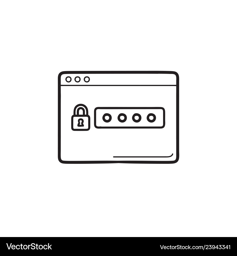 Lock and password in browser window hand drawn Lock and password in browser window hand drawn vector image