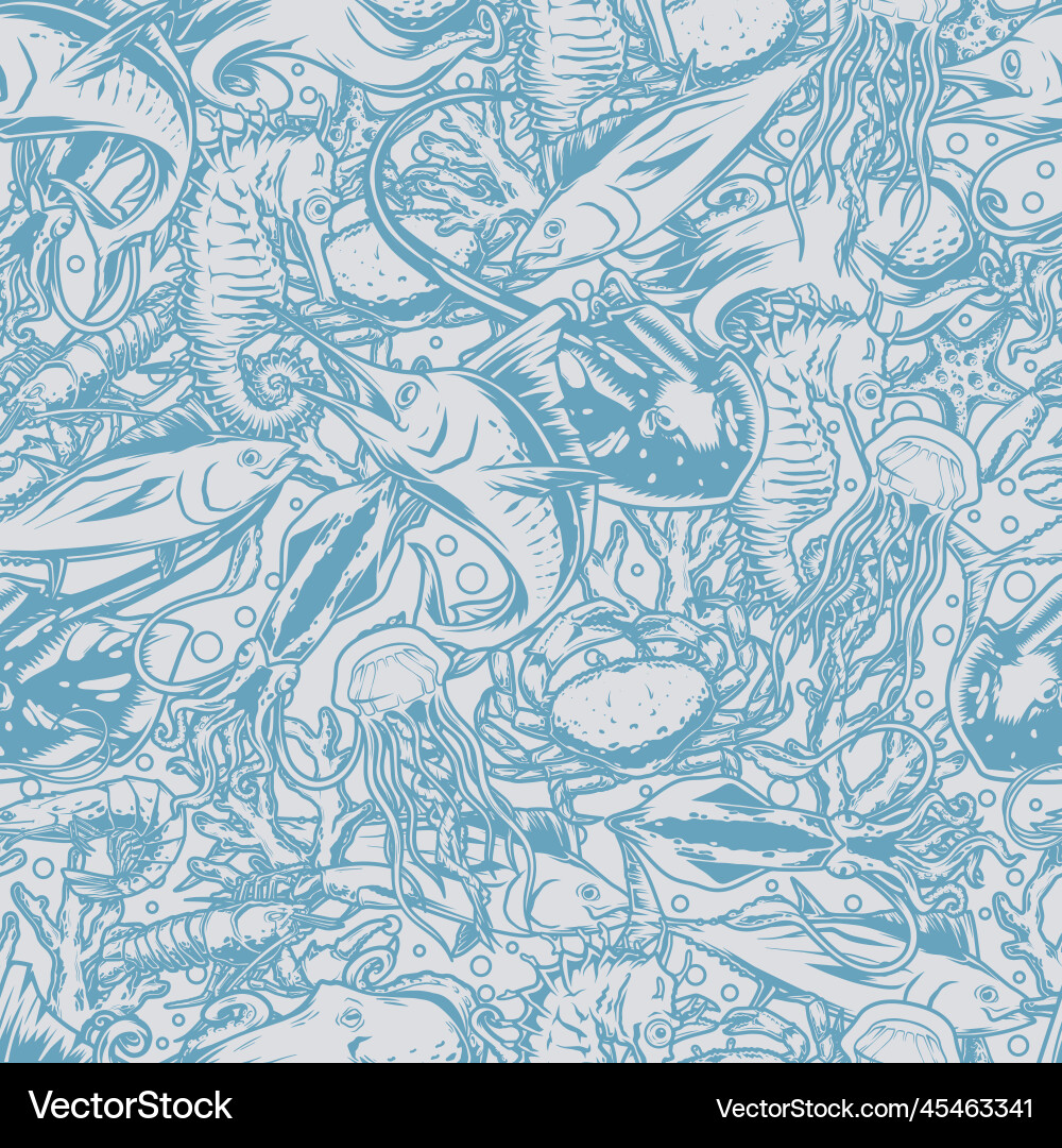 Ocean animals pattern seamless monochrome Vector Image