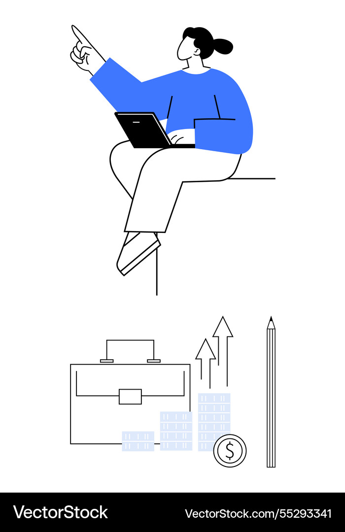 Person pointing while using a laptop Person pointing while using a laptop vector image