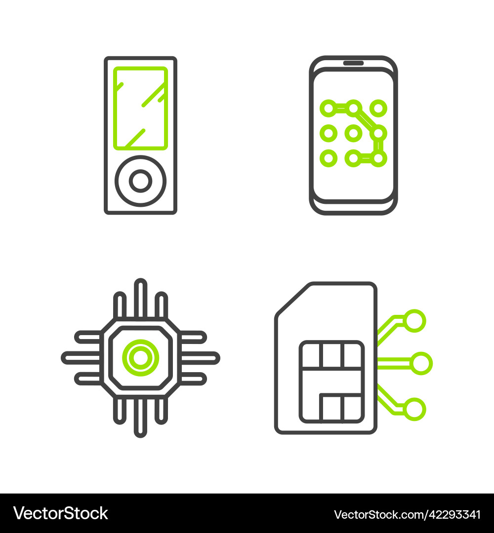 Set line sim card processor mobile and graphic Set line sim card processor mobile and graphic vector image