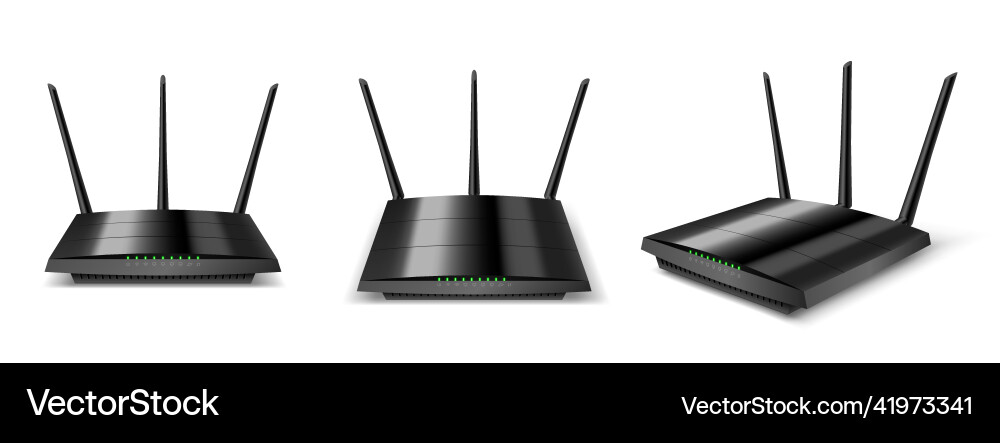 Wifi router front top and angle view mockup vector image