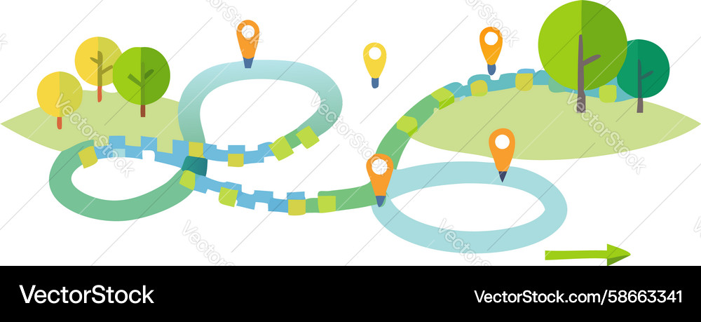 Windweg mit Bäumen einfache Navigationsroute Vektorbild