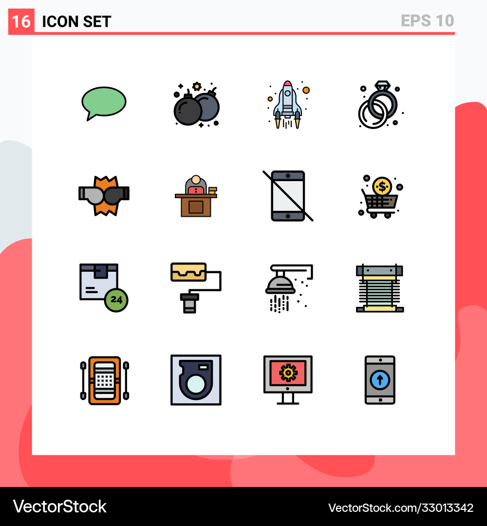 16 universal flat color filled lines set for web Vector Image