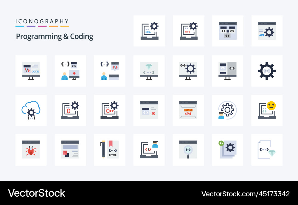 25 programming and coding flat color icon pack vector image