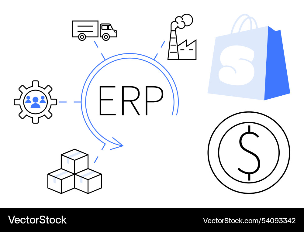 Erp system elements display with logistics Erp system elements display with logistics vector image