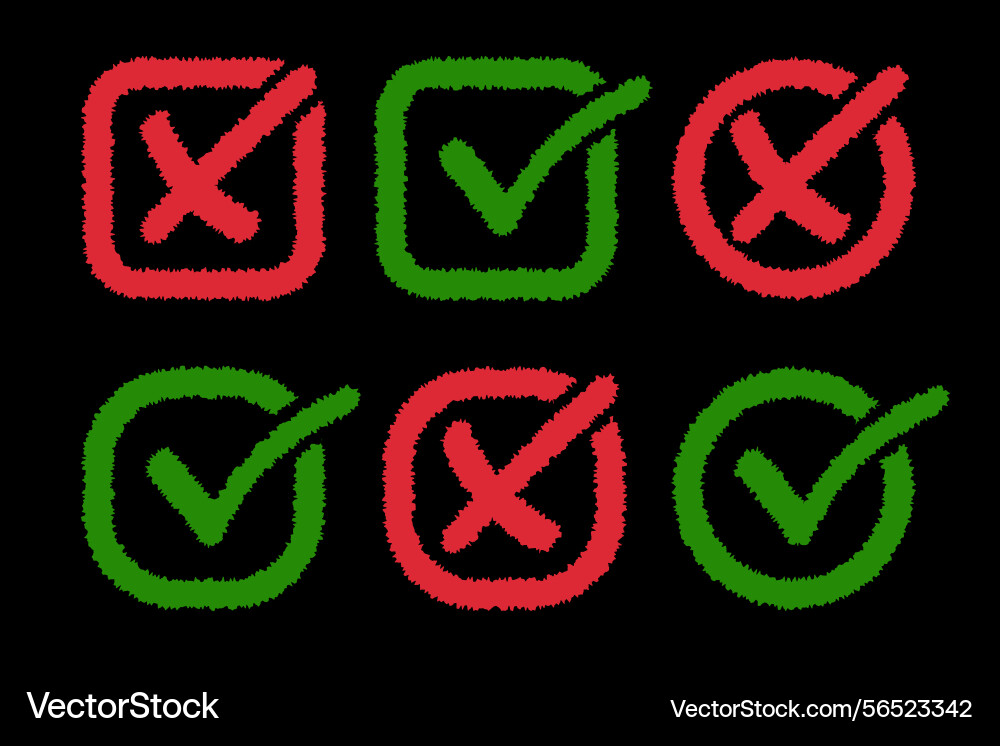 Fuzzy hand-drawn checkbox and cross icons Fuzzy hand-drawn checkbox and cross icons vector image