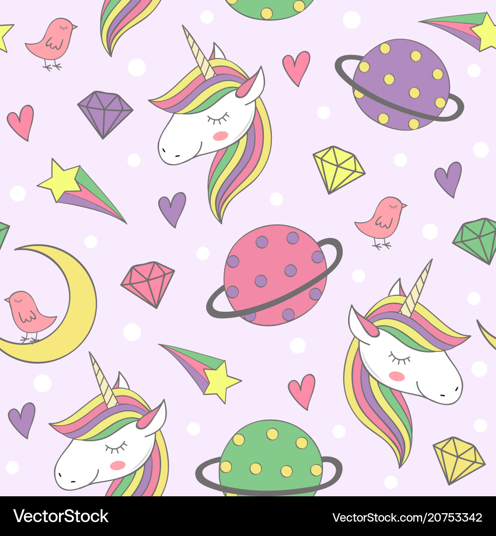 Magical Unicorn Planets Seamless Pattern vector image
