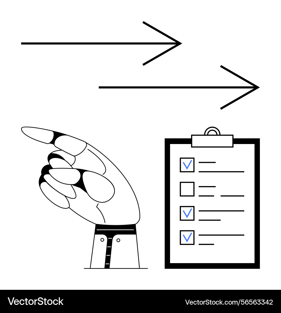 Robotic hand pointing to direction with checklist Robotic hand pointing to direction with checklist vector image
