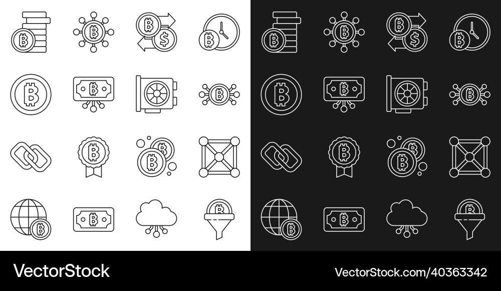 Set line sales funnel with bitcoin blockchain Set line sales funnel with bitcoin blockchain vector image