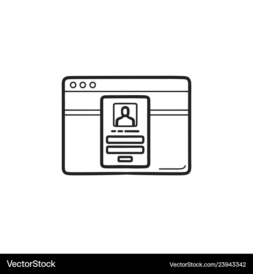 Web browser window with login page hand drawn Web browser window with login page hand drawn vector image