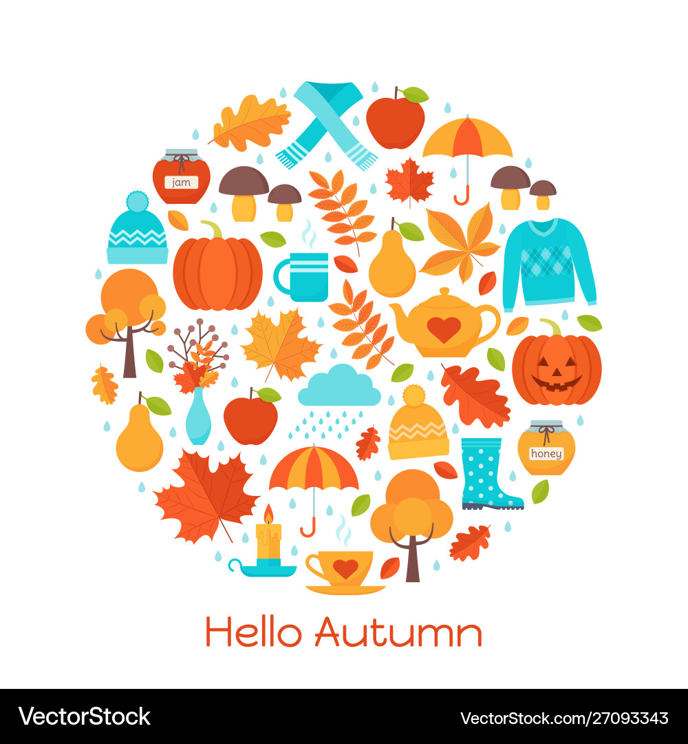 Background hello autumn with elements in circle Background hello autumn with elements in circle vector image