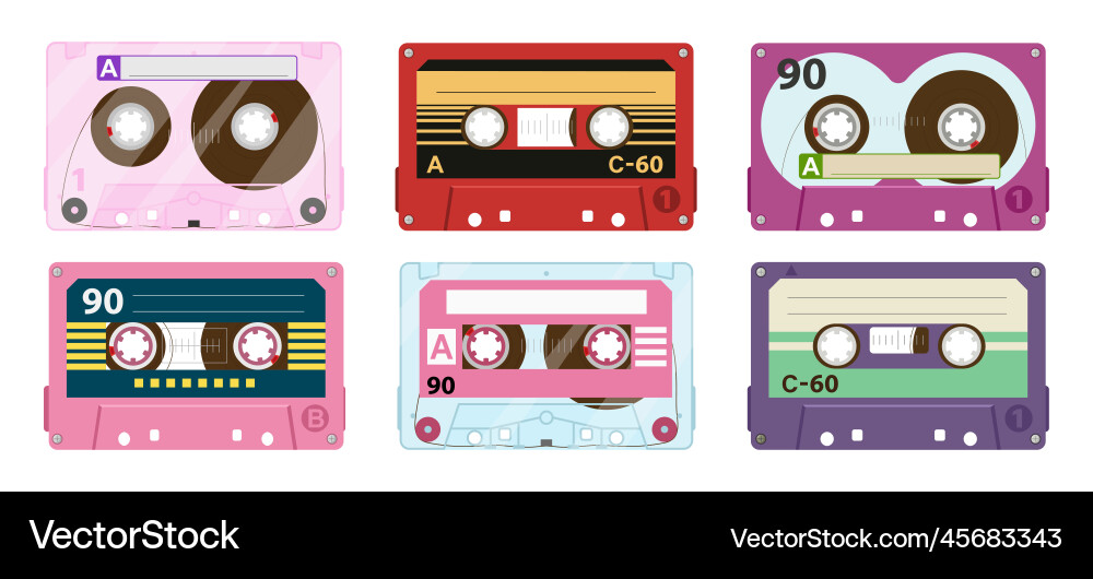 Cartoon 80s stereo tape cassette vintage Cartoon 80s stereo tape cassette vintage vector image