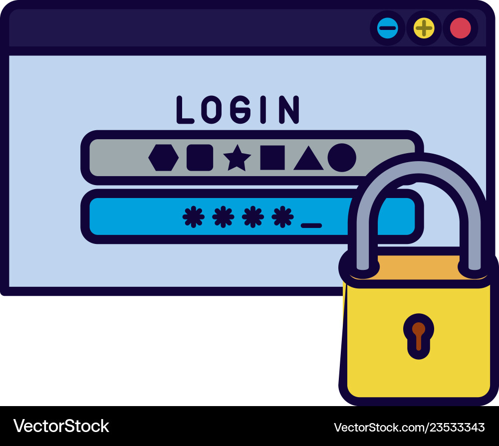 Computer window with password and padlock isolated Vector Image