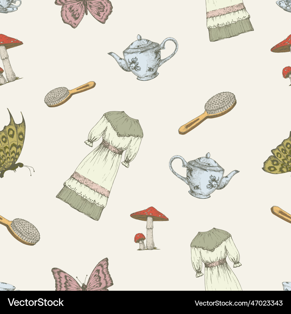 Cottagecore style items seamless pattern Cottagecore style items seamless pattern vector image
