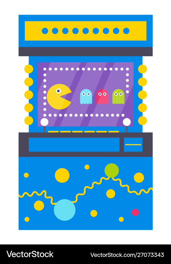 Game machine with characters 8 bit arcade playing Game machine with characters 8 bit arcade playing vector image