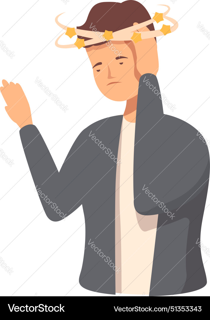 Man with overworked expression and tangled fairy Vector Image