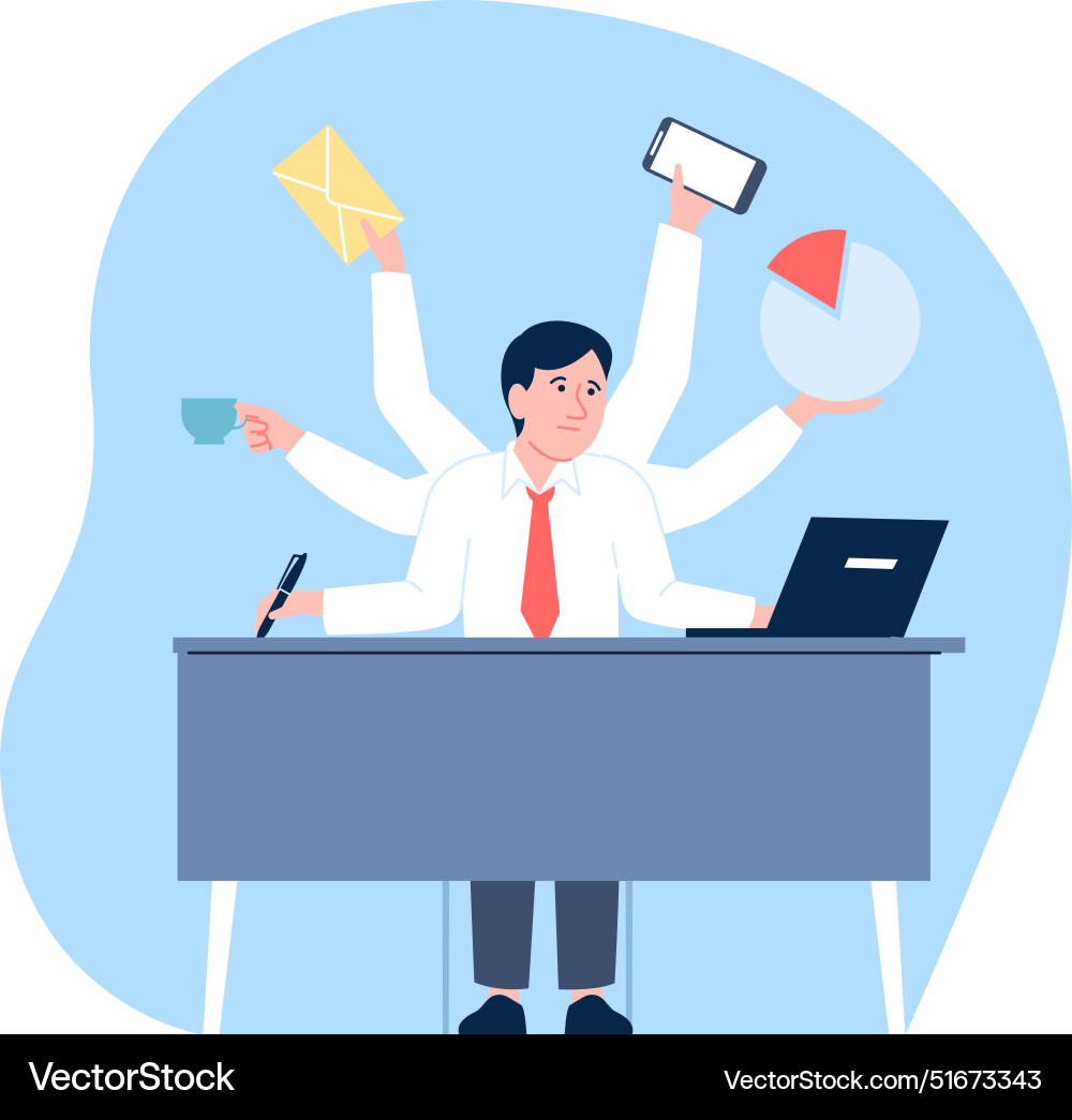 Multitasking man business male working Royalty Free Vector