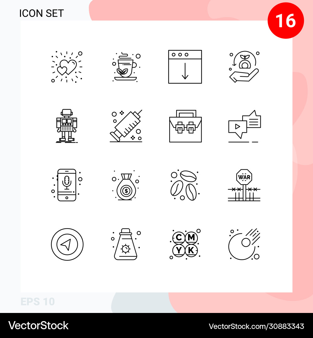 Pictograph set 16 simple outlines robot Vector Image
