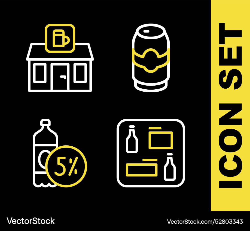 Set line beer can menu bottle and store building Set line beer can menu bottle and store building Vector Image