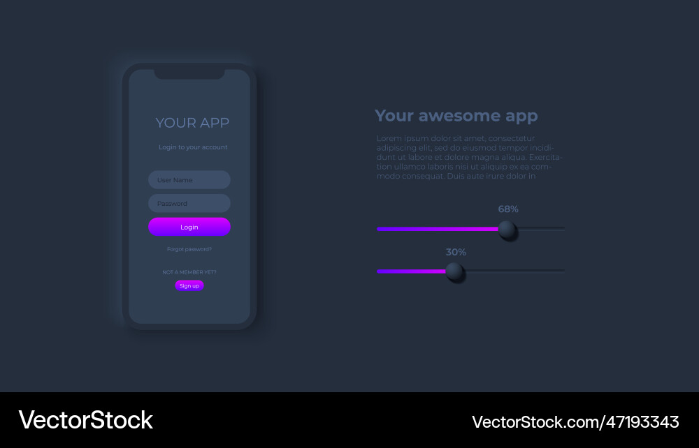 Smartphone with login form for app development Smartphone with login form for app development vector image