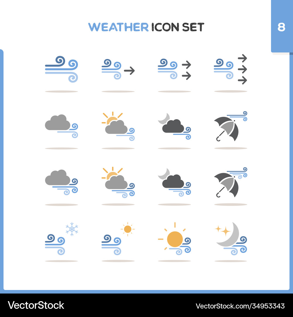 Weather icon set color with round shadow vector image