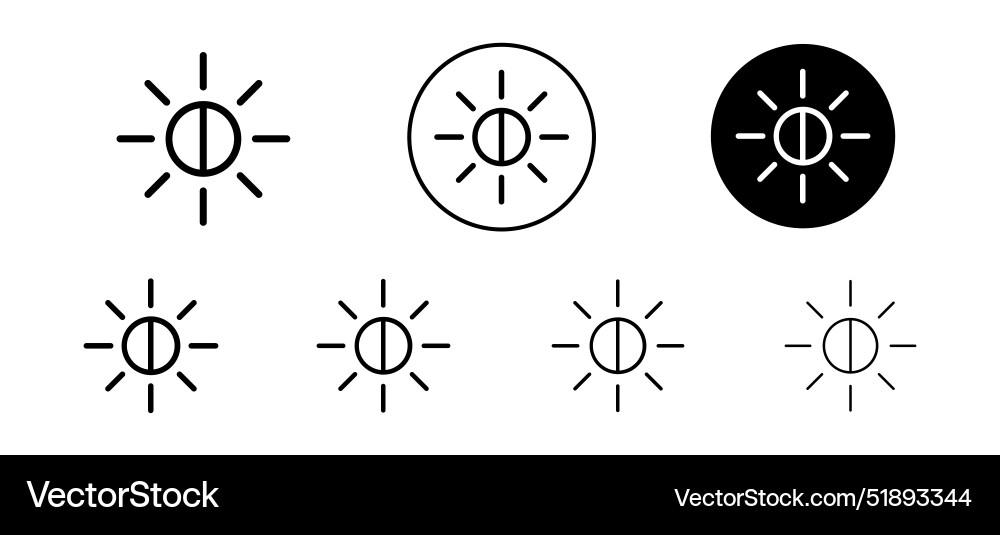 Brightness icon set collection outline Royalty Free Vector