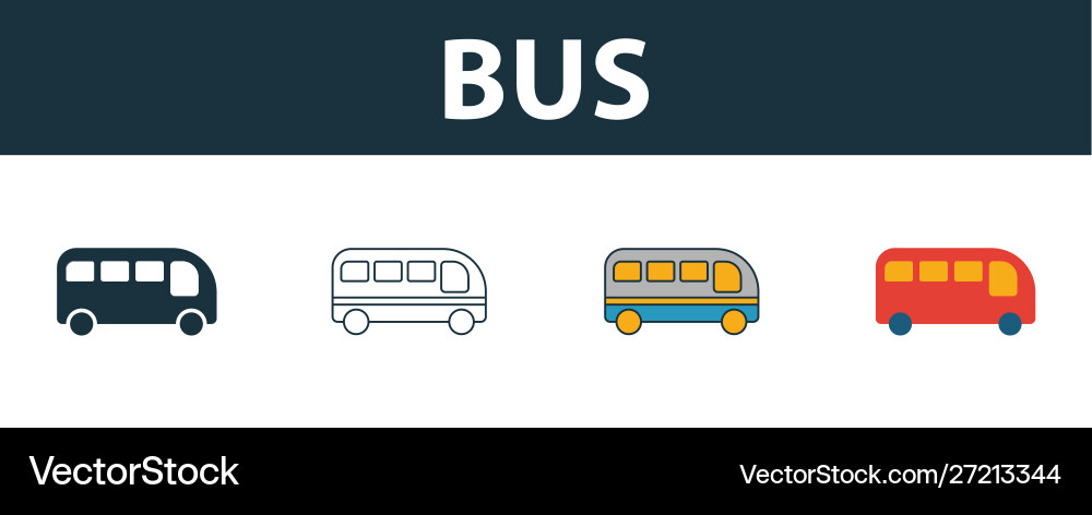 Bus icon set four simple symbols in different Vector Image