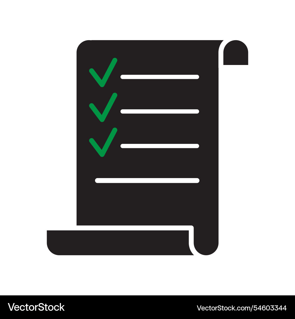 Checklist scroll icon tick marks black and white Checklist scroll icon tick marks black and white vector image