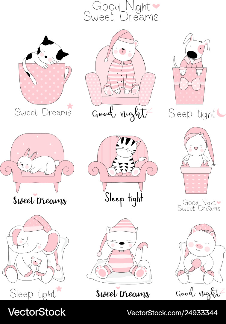 Cute baby animals cartoon hand drawn style Cute baby animals cartoon hand drawn style vector image